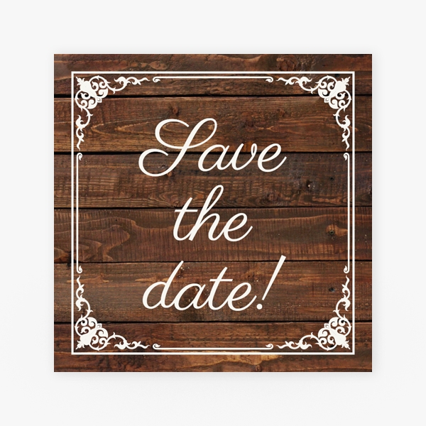 Save the date donker hout met witte sierlijst