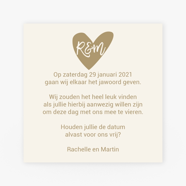 Save the date kaart in goud kleur