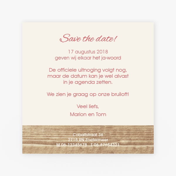 Save the date kaart met hart en hout