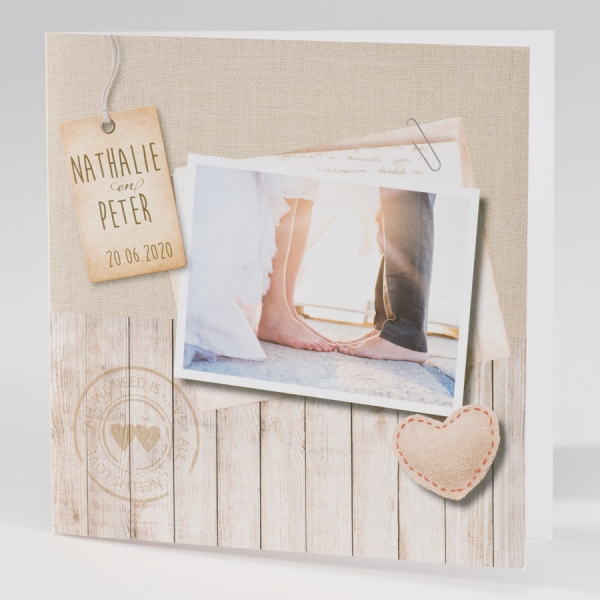 Trouwkaart Fototrouwkaart met jute en steigerhout