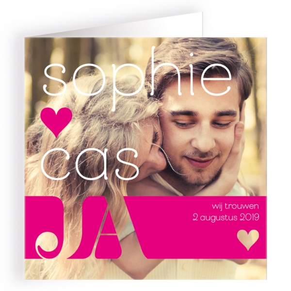 Trouwkaart roze banner