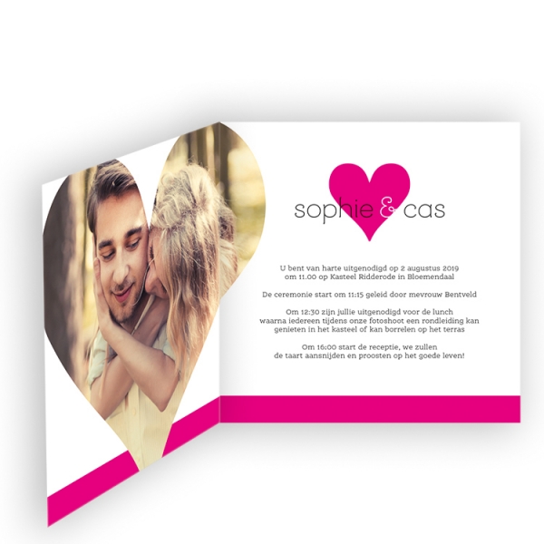 Trouwkaart roze banner