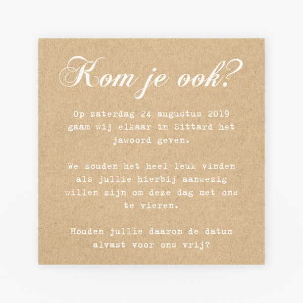 Trouwkaart Save the date - kraft