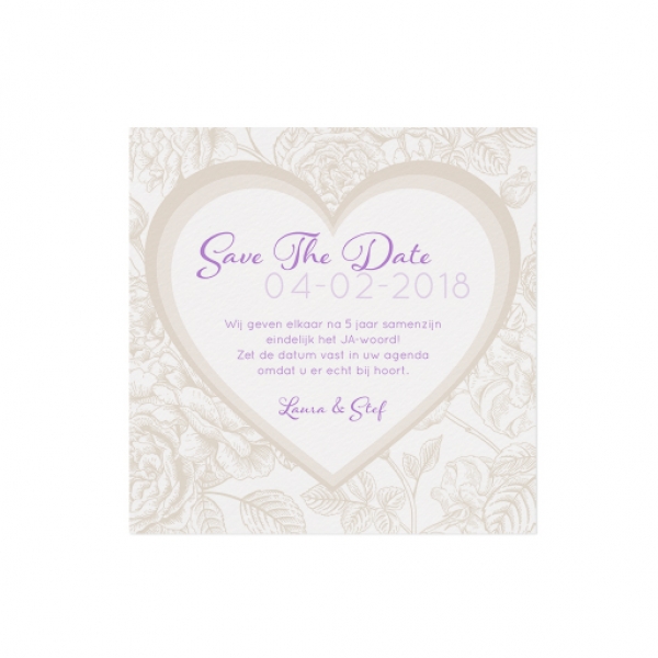 Trouwkaart Save the date passend bij de klassieke drieluik trouwkaart met bloemen