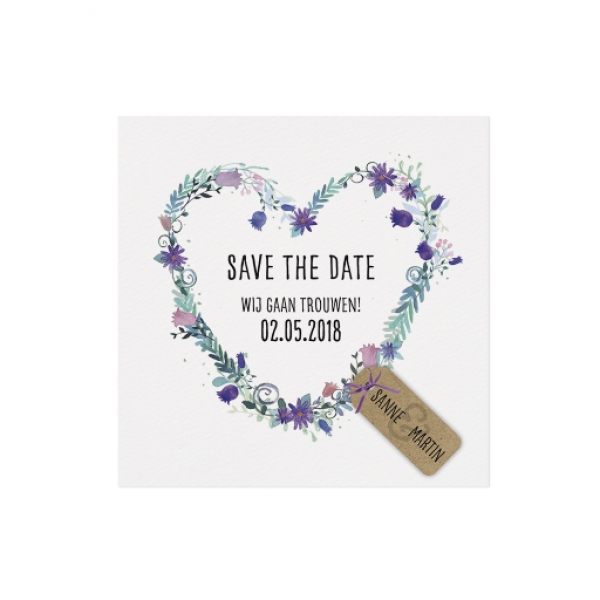 Trouwkaart Save the date passend bij de trouwkaart met stoere en romantische elementen