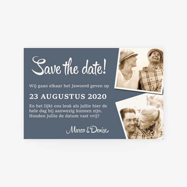 Trouwkaart Save the date - visgraat blauw