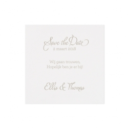 Trouwkaart Save the date passend bij de trouwkaart in champagne kleur met kant en lint