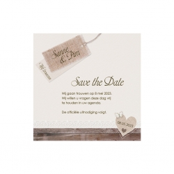 Trouwkaart Save the date Steigerhout met ruitjes