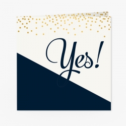 Trouwkaart yes met gouden confetti