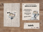 Belarto Bohemian Wedding - Trouwkaart Bedankkaart passend bij Grappig drieluik op structuurpapier met vrolijk bruidspaar