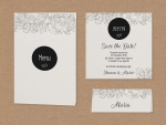 Belarto Bohemian Wedding - Trouwkaart Save the date passend bij Stijlvolle trouwkaart in parelmoer papier met wikkel met bloemenmotief